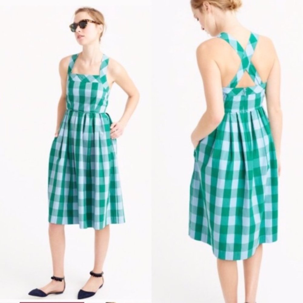 J. Crew Karina Green Gingham Sundress F0897 sz 8